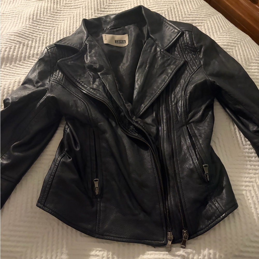 Vera Pelle Black Leather Asymmetrical Zip Jacket